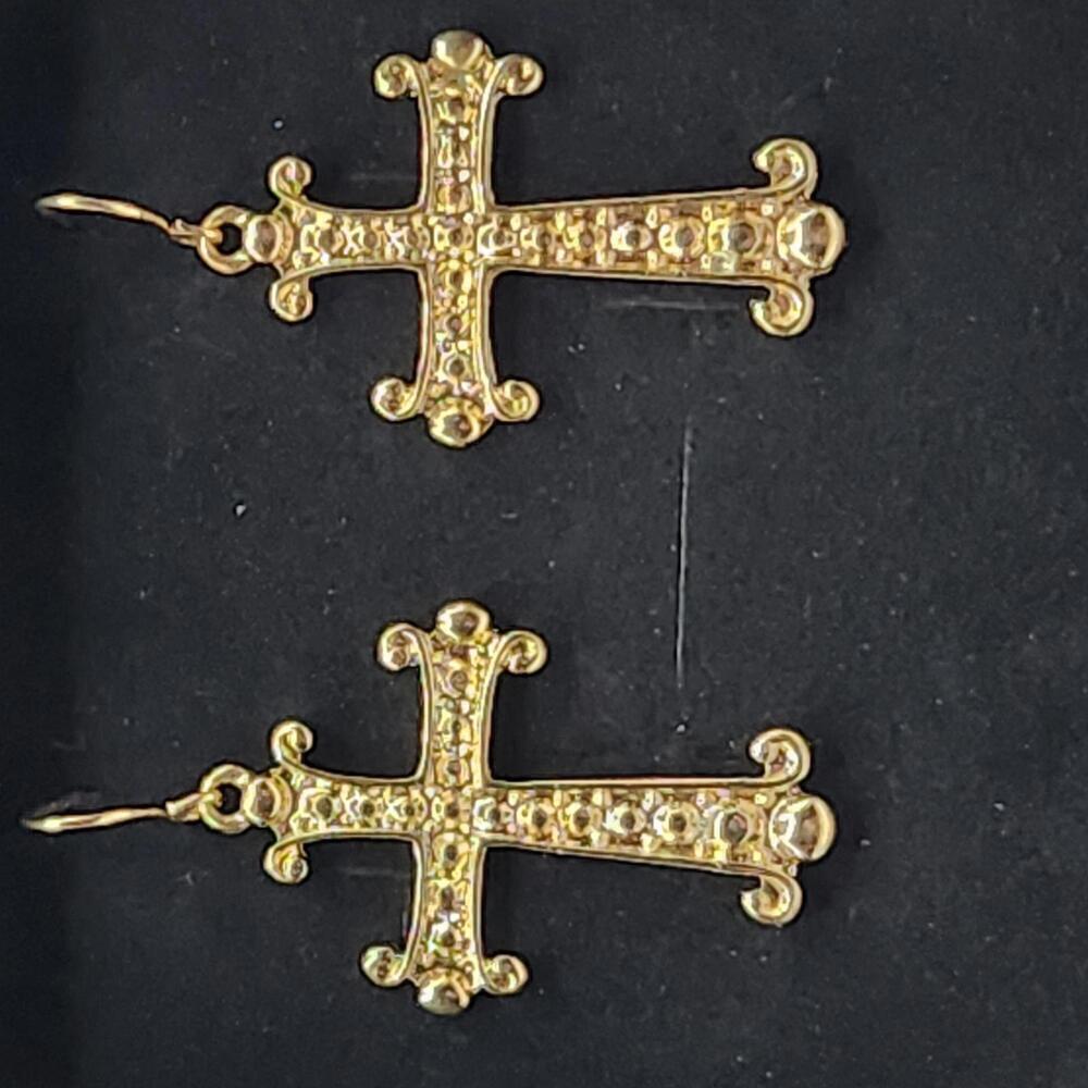 Raphael Gold Tone Cross Dangle Earrings Womens Faith Jewelry New
